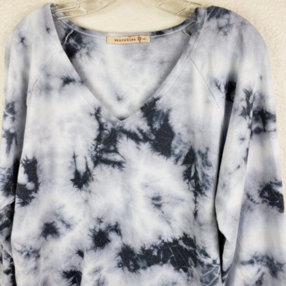 XCVI Wearables Lagenlook Tie Dye Print Tunic Top Sweatshirt V-neck size Large - Picture 3 of 13